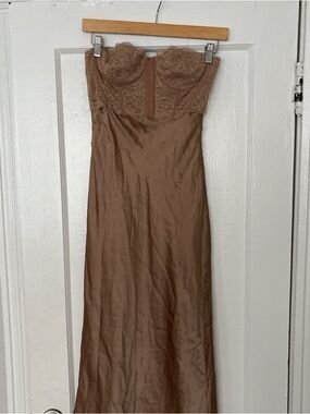 Cami NYC nude bustier strapless midi dress